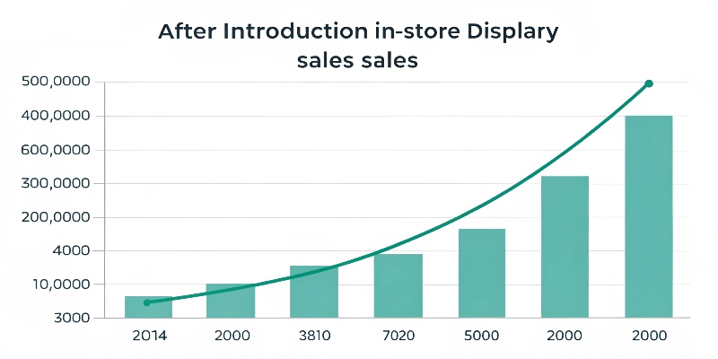 A graph showing a significant sales spike after the introduction of an in-store display.